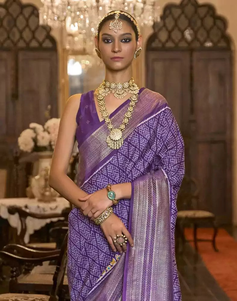 Purple Geometric Print Param Patola Saree