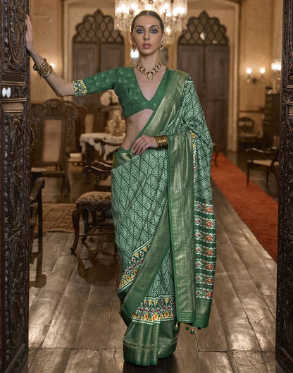 Bottle Green Geometric Print Param Patola Saree