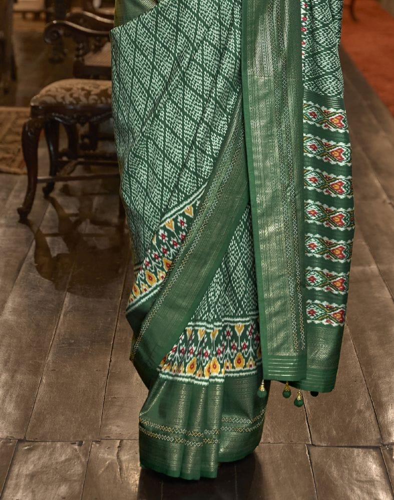 Bottle Green Geometric Print Param Patola Saree