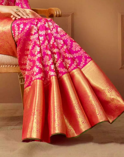Designer elegant Magenta Floral Pure Silk Saree