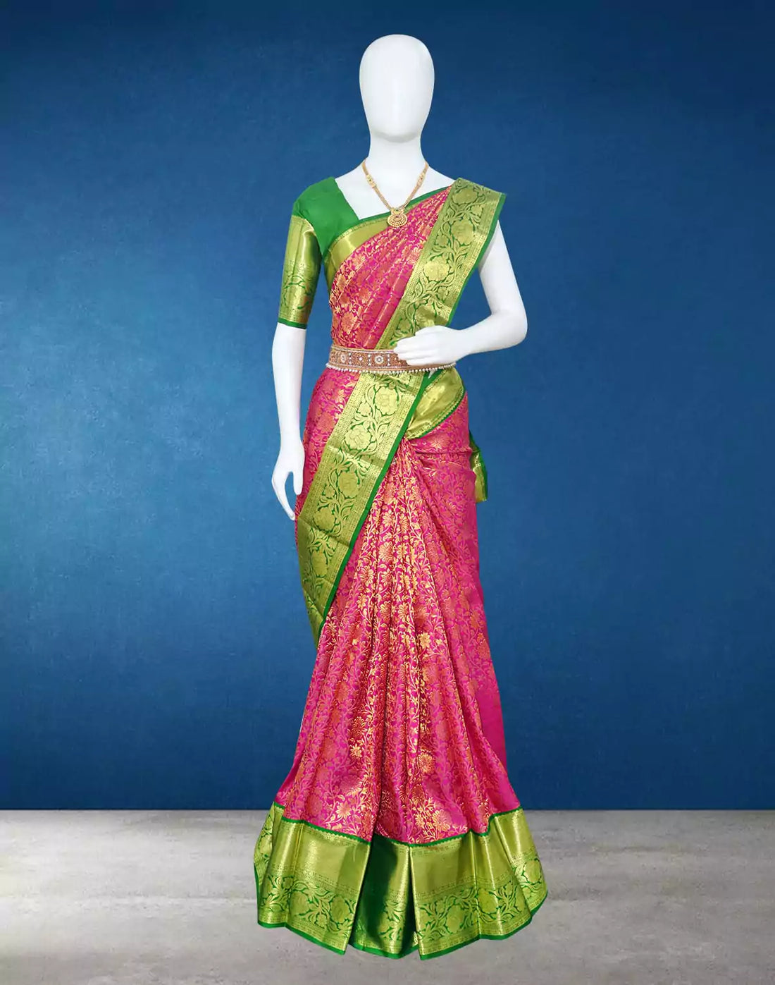 Dark Pink Floral Zari Contrast Border Saree