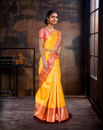 Elegant Yellow Coloured Kanchi Pattu Pure Silk Saree