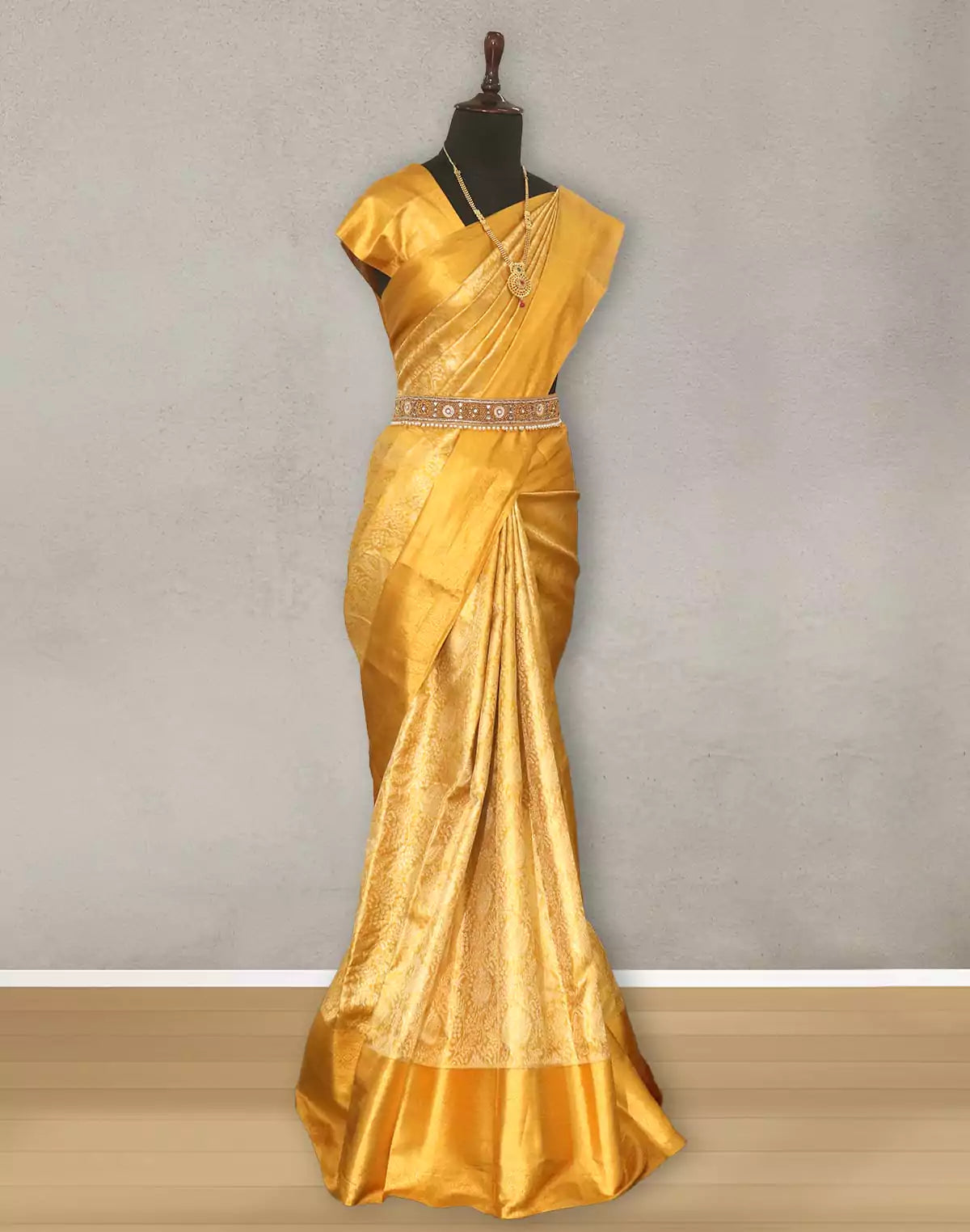 Mustard all over Tissue Jaal Saree with Self Skut Border