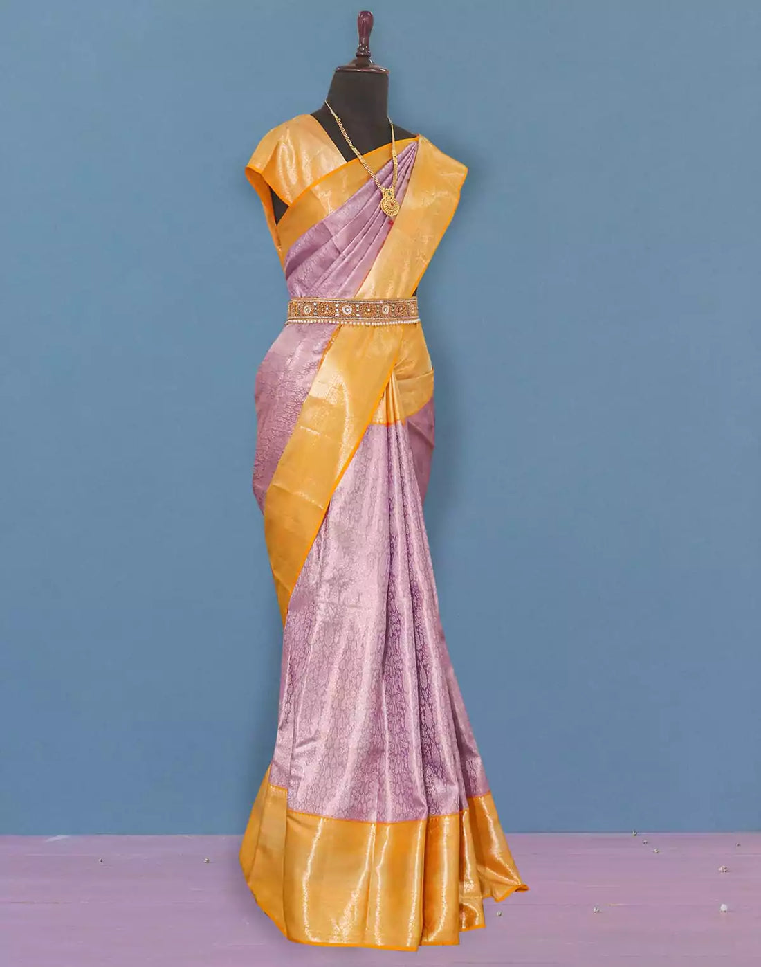 Light Purple all over Silver Zari Tissue Jaal Saree with Contrast Border