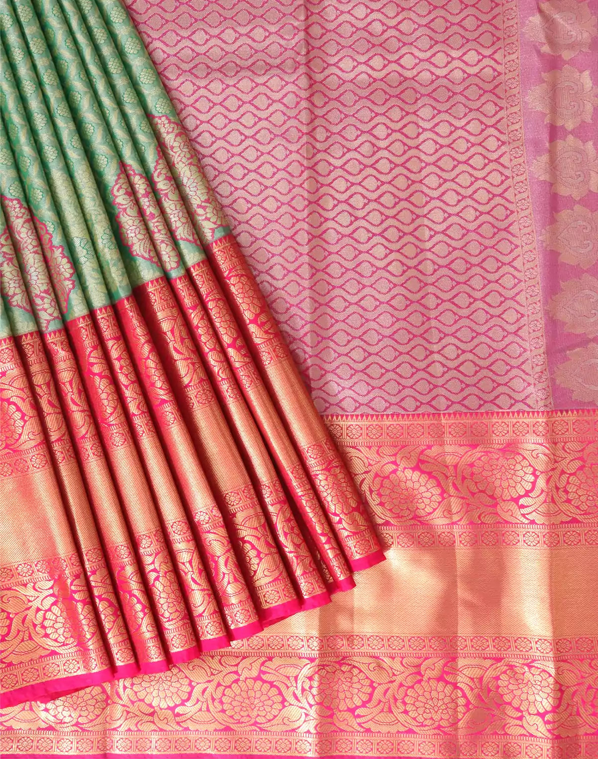 Parrot Green Tissue Silk Saree with Floral Jaal Weaving