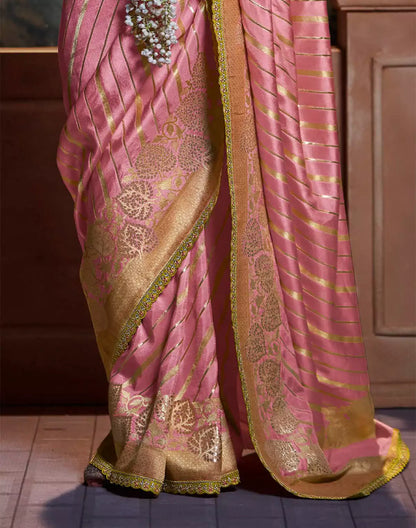 Light Pink Pure Dola Silk Saree With Fancy Lace Border and Embroidery Work Blouse