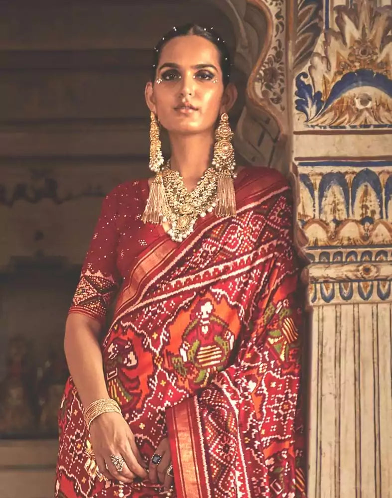 Exclusive Maroon Ikat Patola Weave Saree