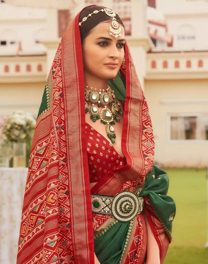Emerald Green Coloured Patola Fancy Saree