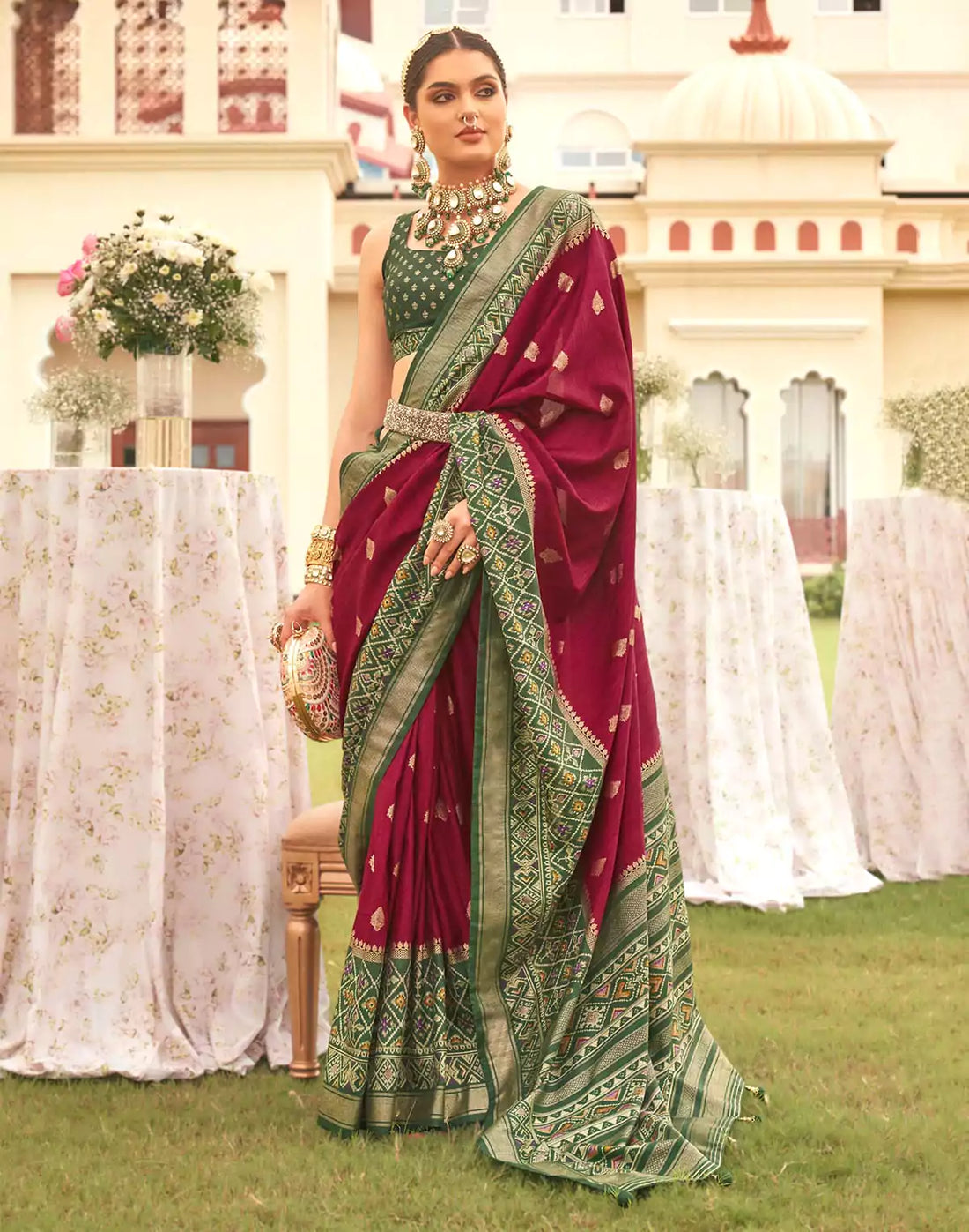 Maroon Coloured Patola Contrast Saree