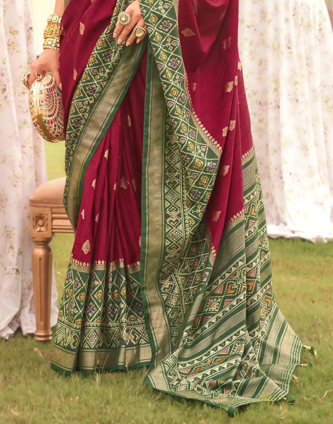 Maroon Coloured Patola Contrast Saree