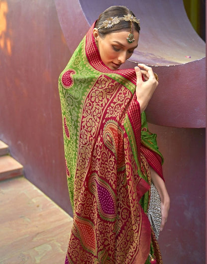 Green Paisley Pattern Brasso Fabric Saree