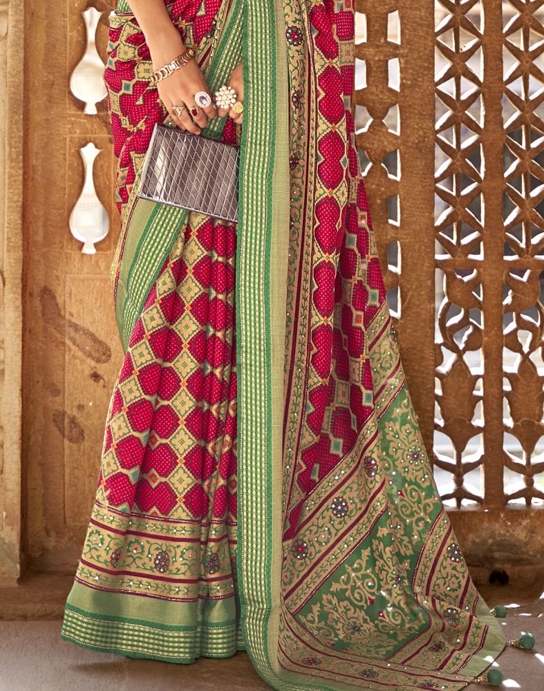 Amazing Red Geometric Print Patola Saree