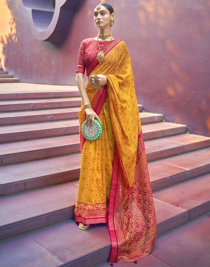 Brasso Fabric Mustard Floral Print Saree