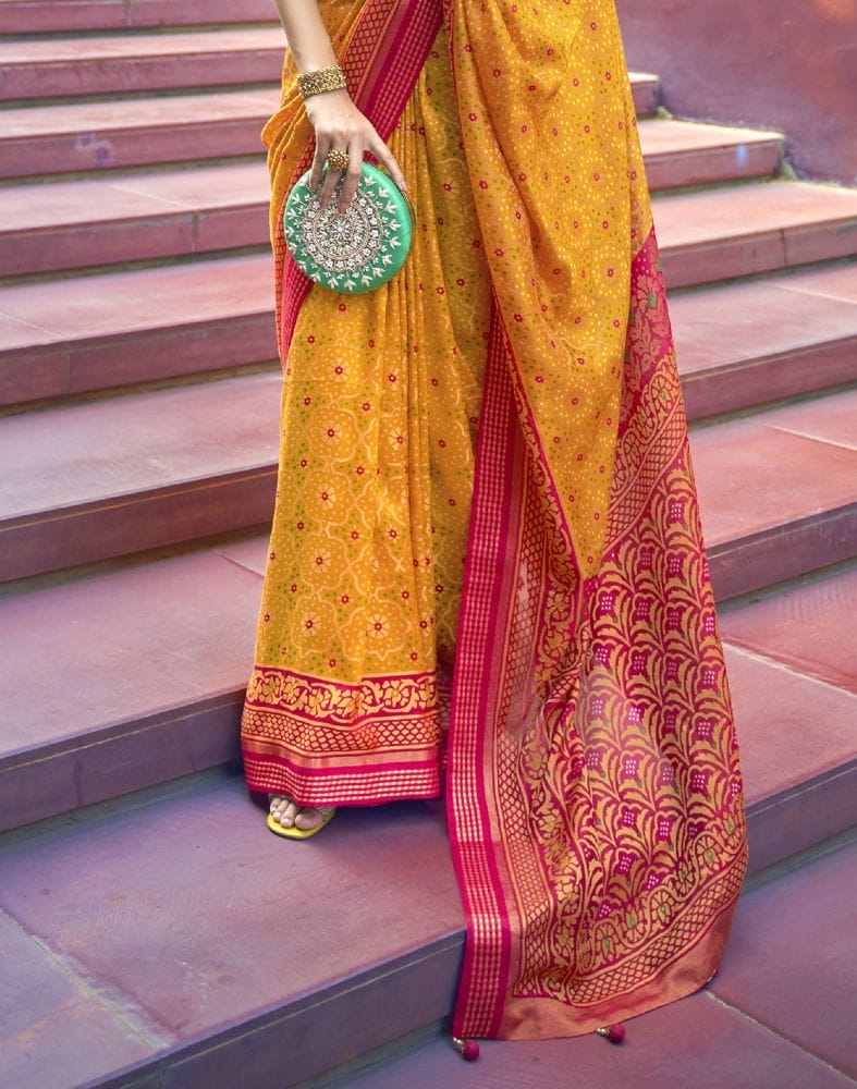 Brasso Fabric Mustard Floral Print Saree