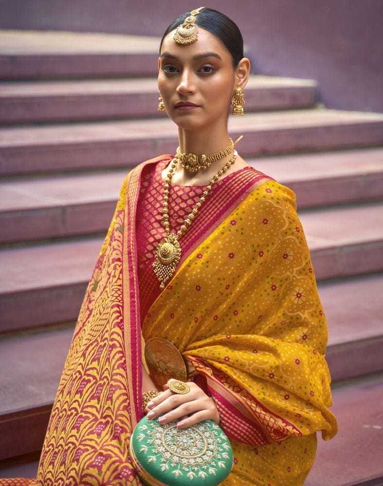 Brasso Fabric Mustard Floral Print Saree