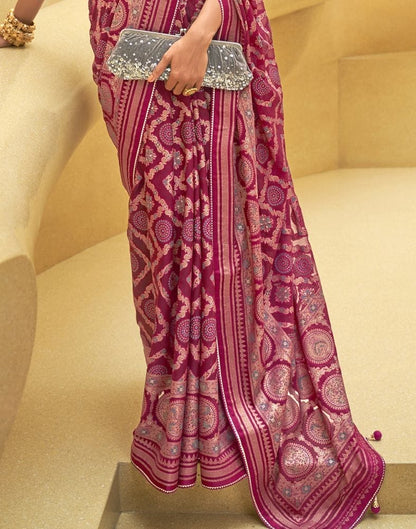 Dark Pink Geometric Print Patola Fancy Saree