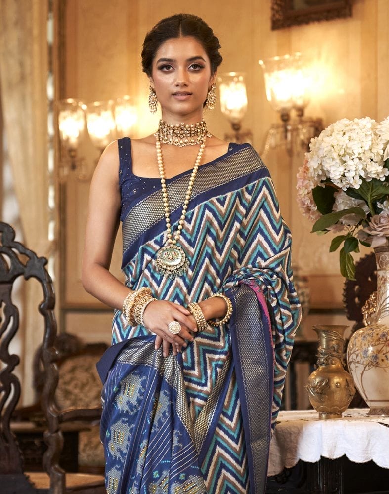 Blue Coloured Zig Zag Patola Saree