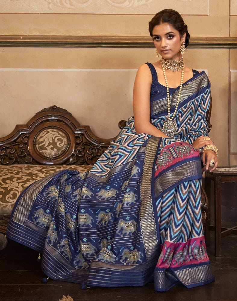 Blue Coloured Zig Zag Patola Saree