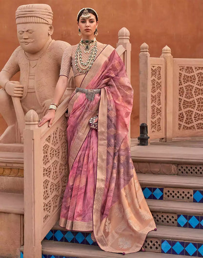 Pink Floral Organza Party Wear Saree