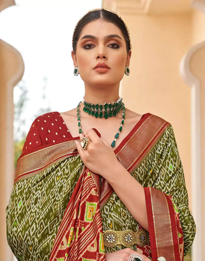 Mehendi Green all over Ikat Print Patola Designer Saree
