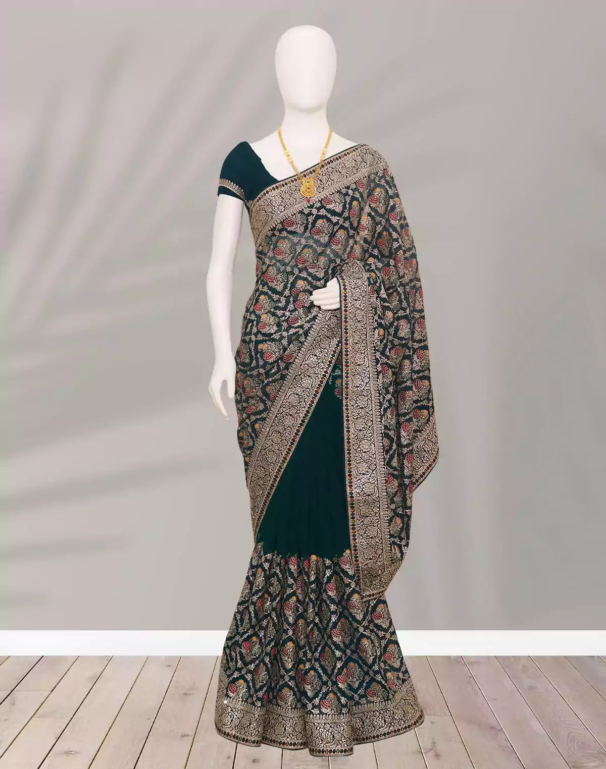 Peacock Blue Georgette Chikankari with Stones work Saree