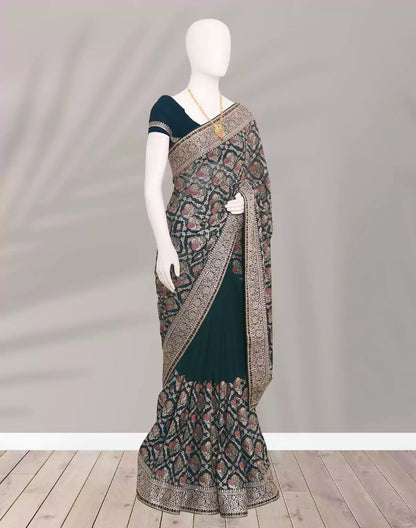 Peacock Blue Georgette Chikankari with Stones work Saree