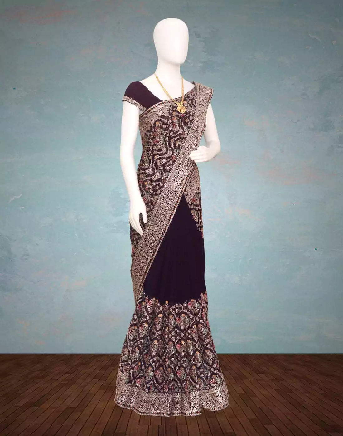 Wine Colour Embroidery with Stones work Georgette Saree
