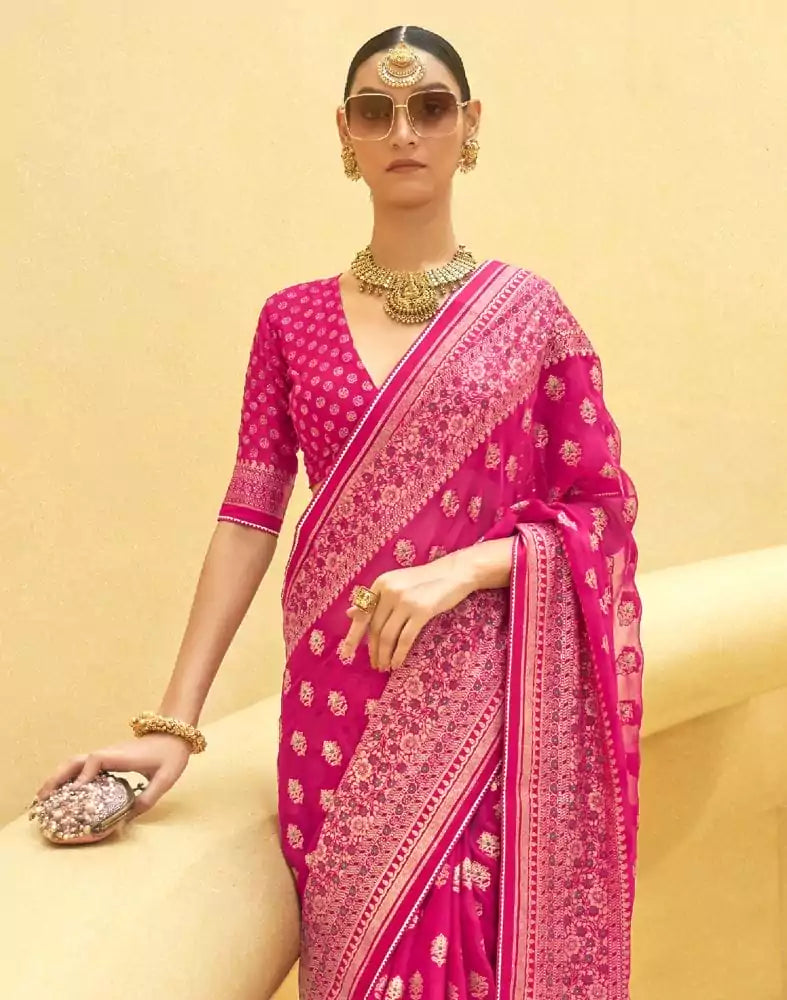 Pink Floral Patola Fancy Saree