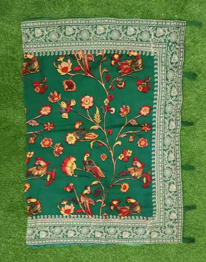 Green Floral Printed Dola Silk Saree