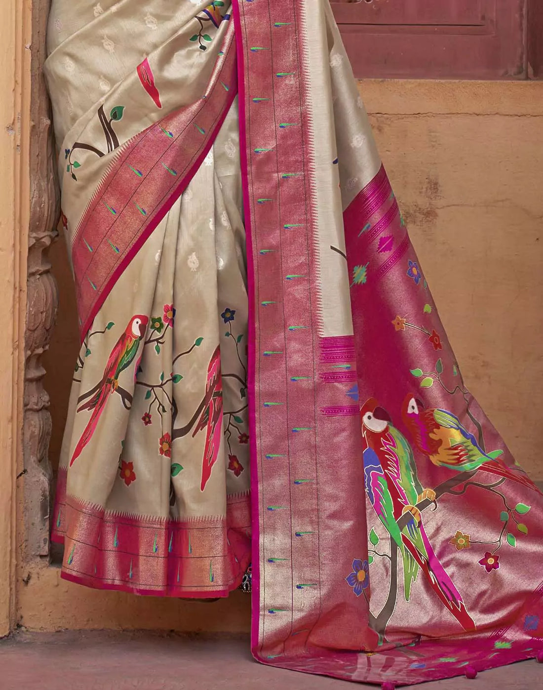 Soft Banaras Paithani Beige Colour Saree