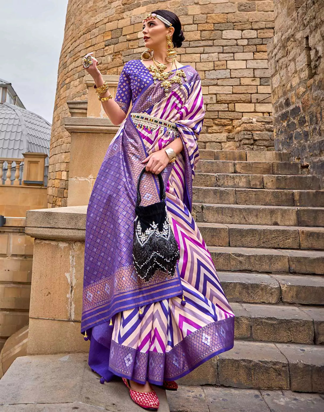 Violet Festive Designer Party Wear Saree