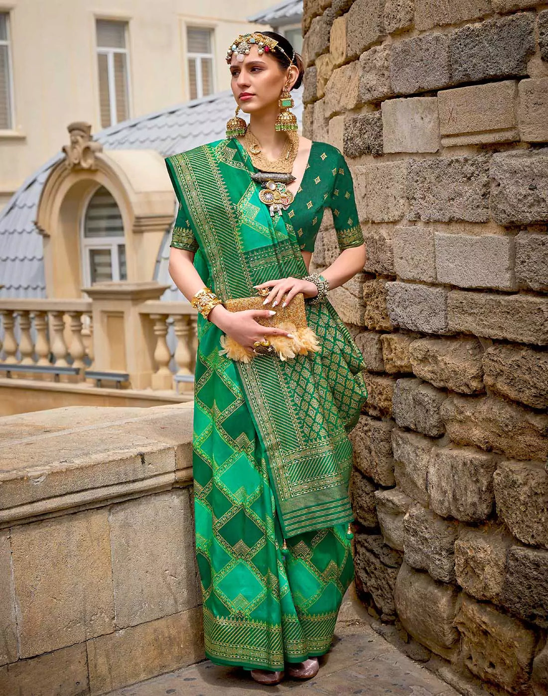 Stylish Green Patola Silk Festive Wear Saree