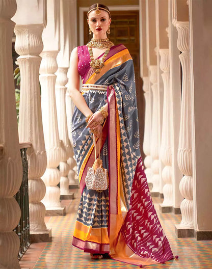 Exclusive Grey Patola Silk Woven Design Saree