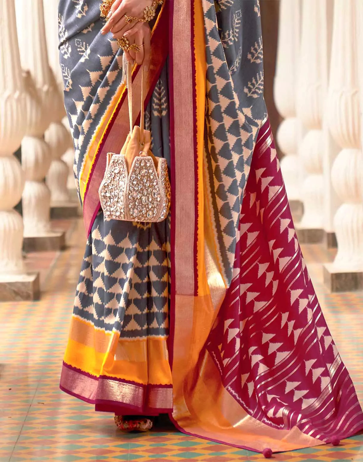 Exclusive Grey Patola Silk Woven Design Saree