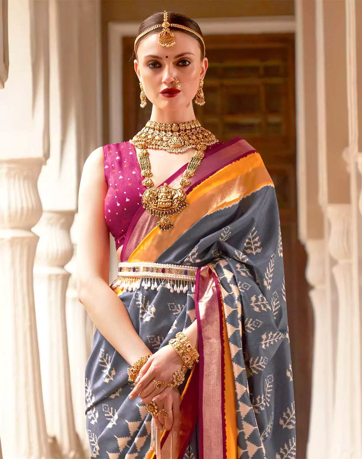 Exclusive Grey Patola Silk Woven Design Saree
