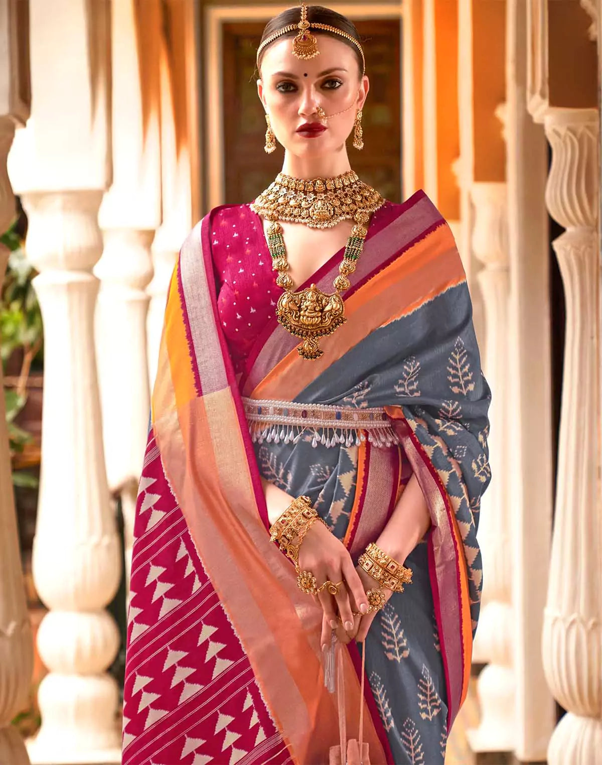 Exclusive Grey Patola Silk Woven Design Saree