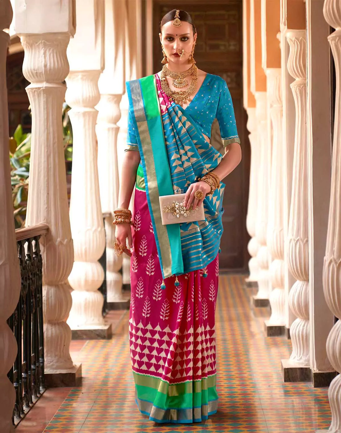 Pink stylish Woven Design Soft Patola Silk Saree
