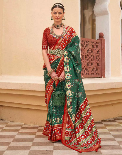 Green Coloured Contrast Border Palkhi Patola Saree