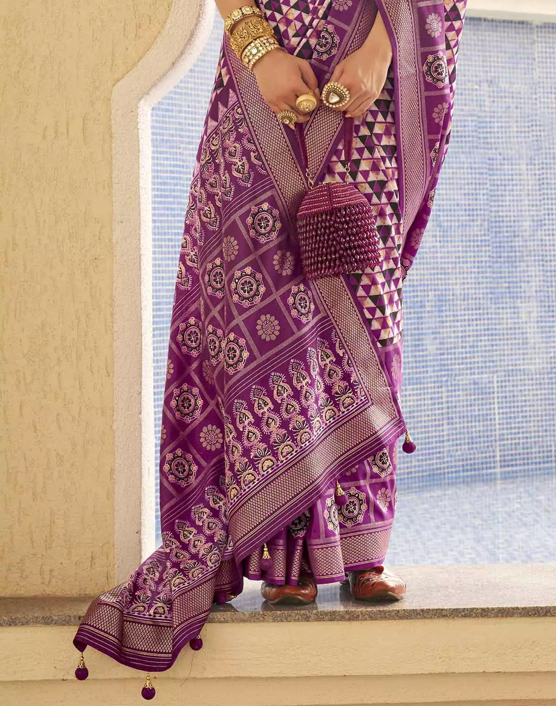 Purple and White Colored Soft Silk Saree