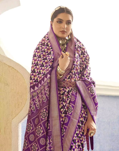 Purple and White Colored Soft Silk Saree