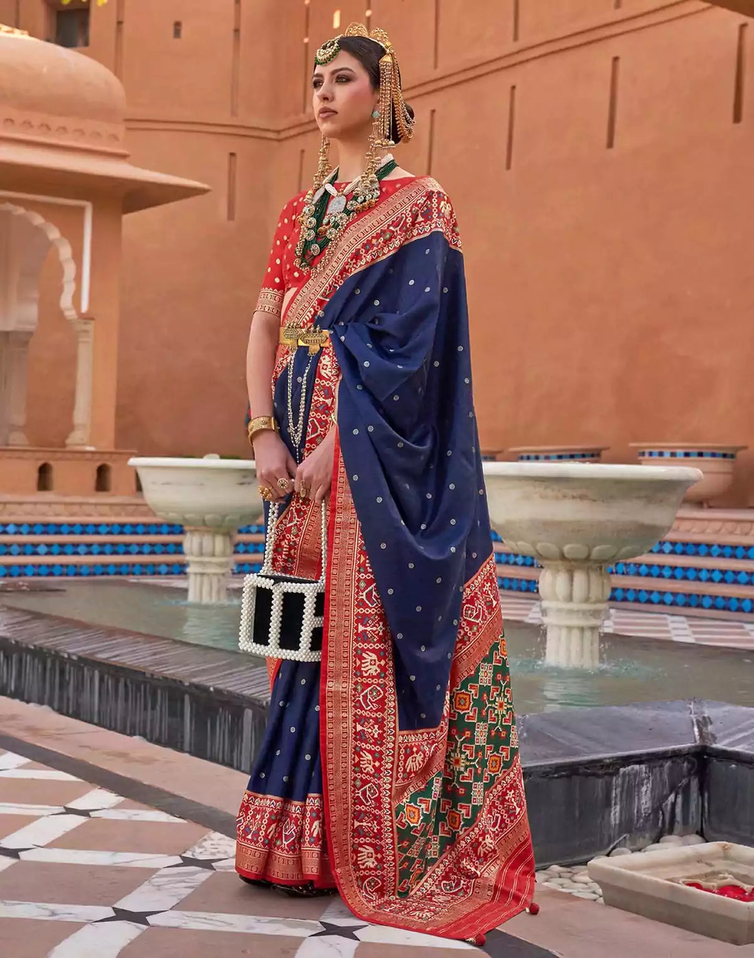 Trendy Navy Blue Patola Silk Saree