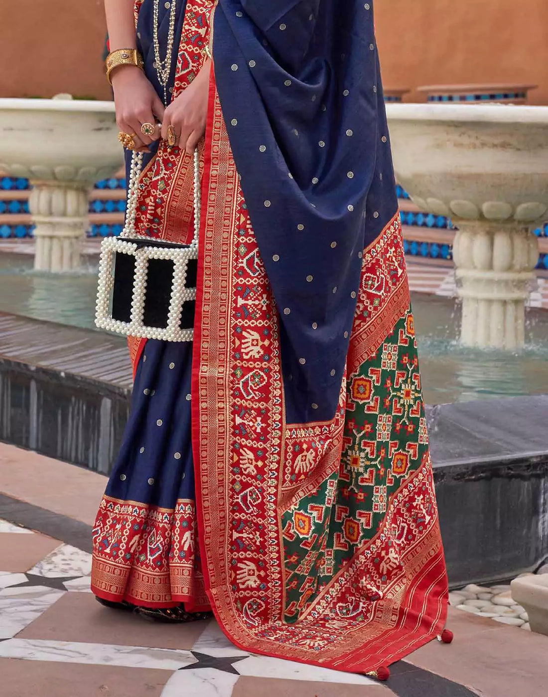 Trendy Navy Blue Patola Silk Saree