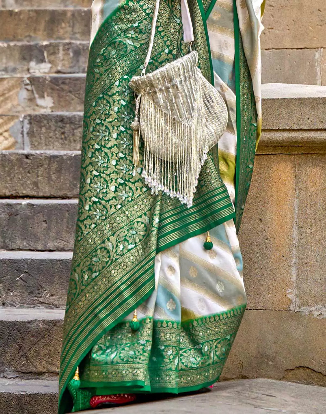 Light Green Banaras Georgette Party Wear Saree