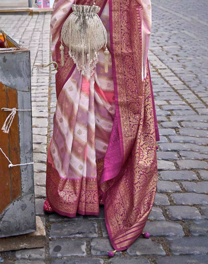Elegant Magenta Floral Banaras Georgette Saree