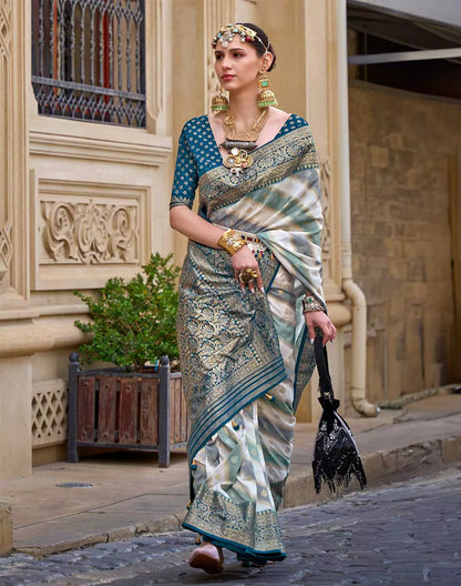 Peacock Blue elegant Banaras Border Goergette Saree