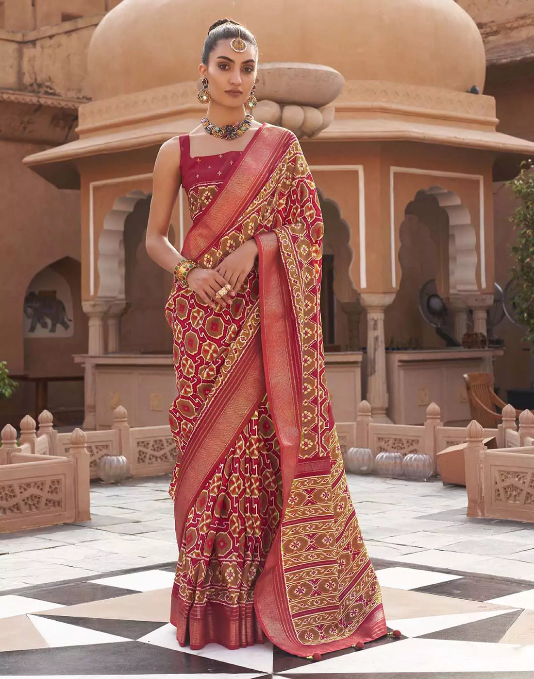 Red Pochampally Silk Patola Fancy Saree