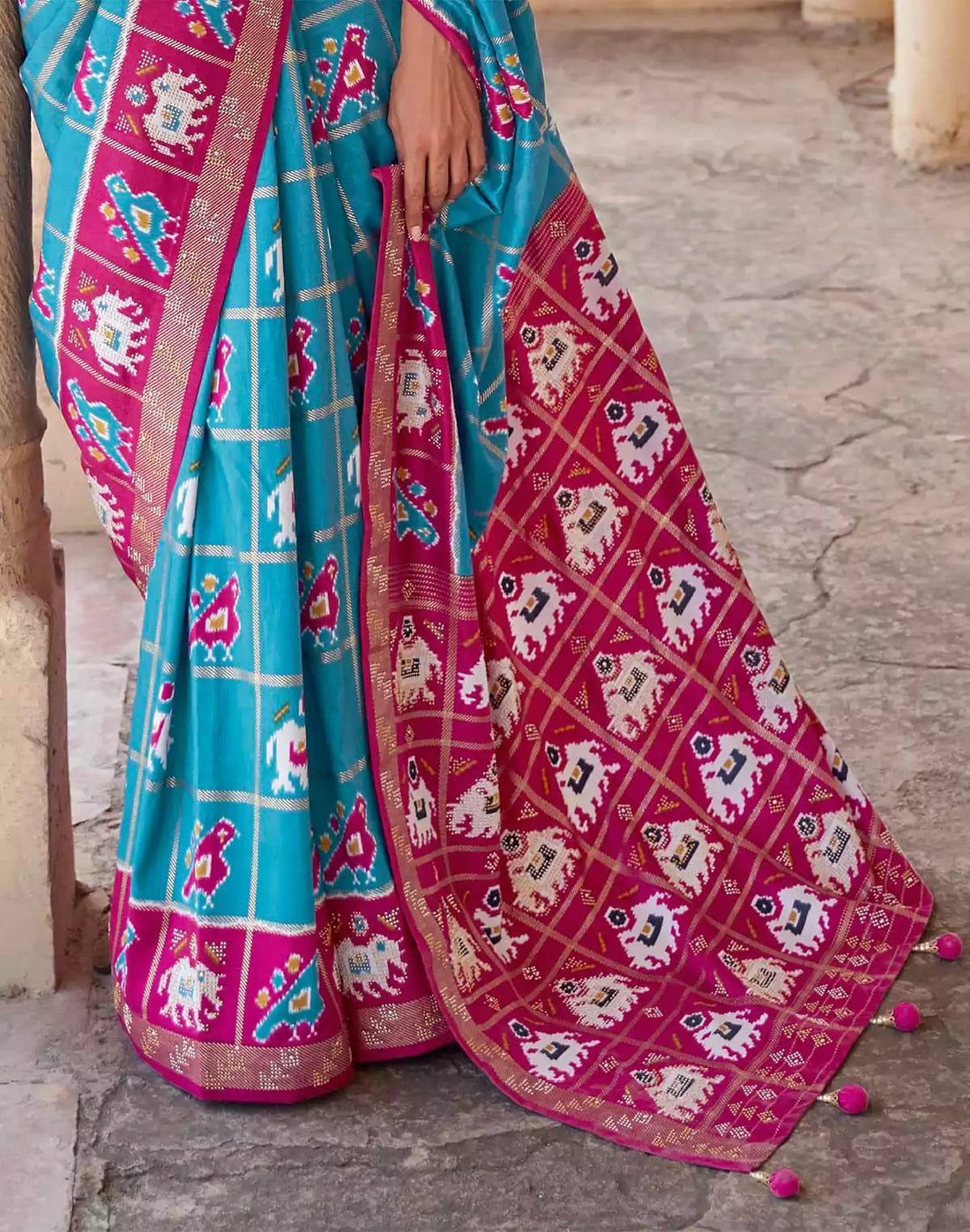 Sky Blue Designer Patola Silk Saree