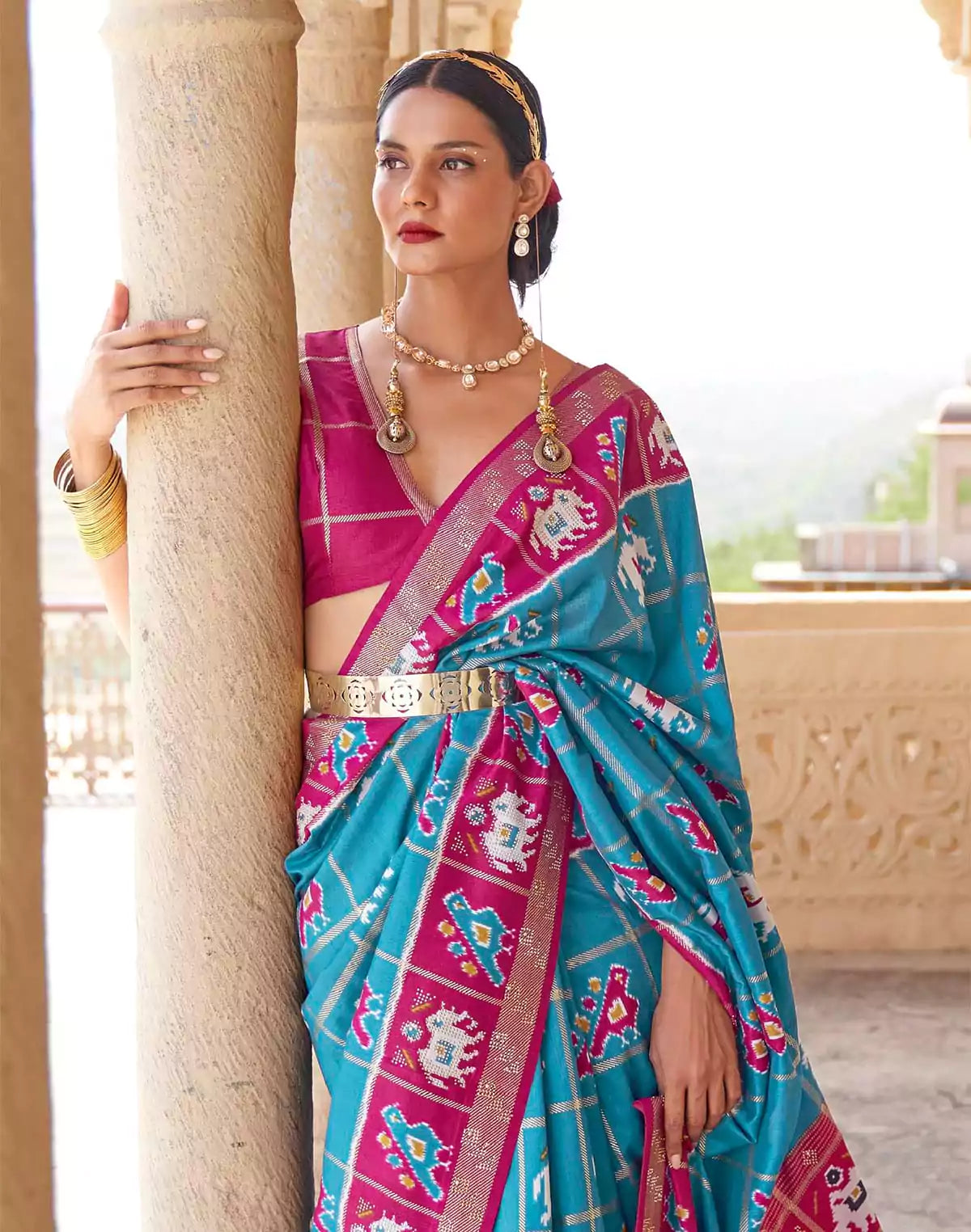 Sky Blue Designer Patola Silk Saree