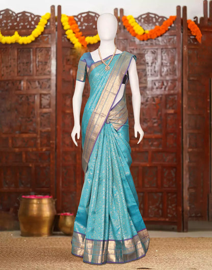Sky Blue All Over Floral Silver Jaal Kanchi Pattu Saree