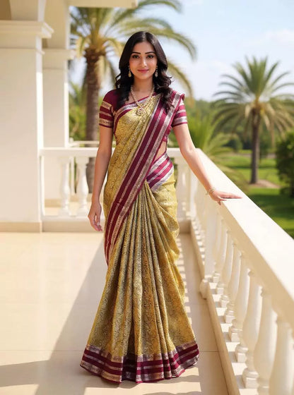 Mehendi Green Floral with Paisely Design Kanchi Pattu Silk Saree